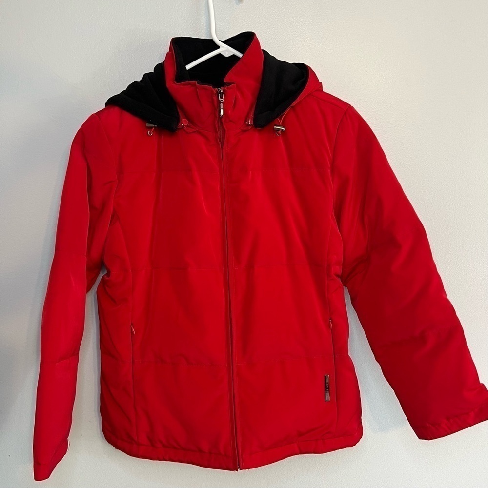 LIZ CLAIBORNE WATER REPELLENT Down Jacket Insulation Hooded Red Sz S Outdoor